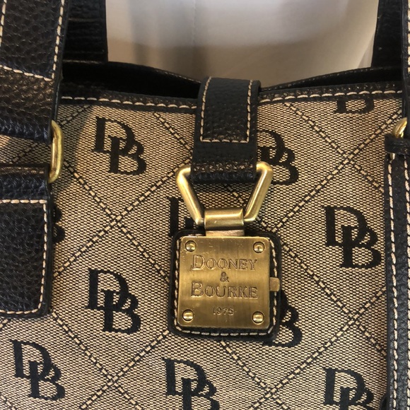 Vintage DOONEY BOURKE Monogram Black Tumbled Leather Two Top Handle Shoulder Bag - Picture 4 of 16